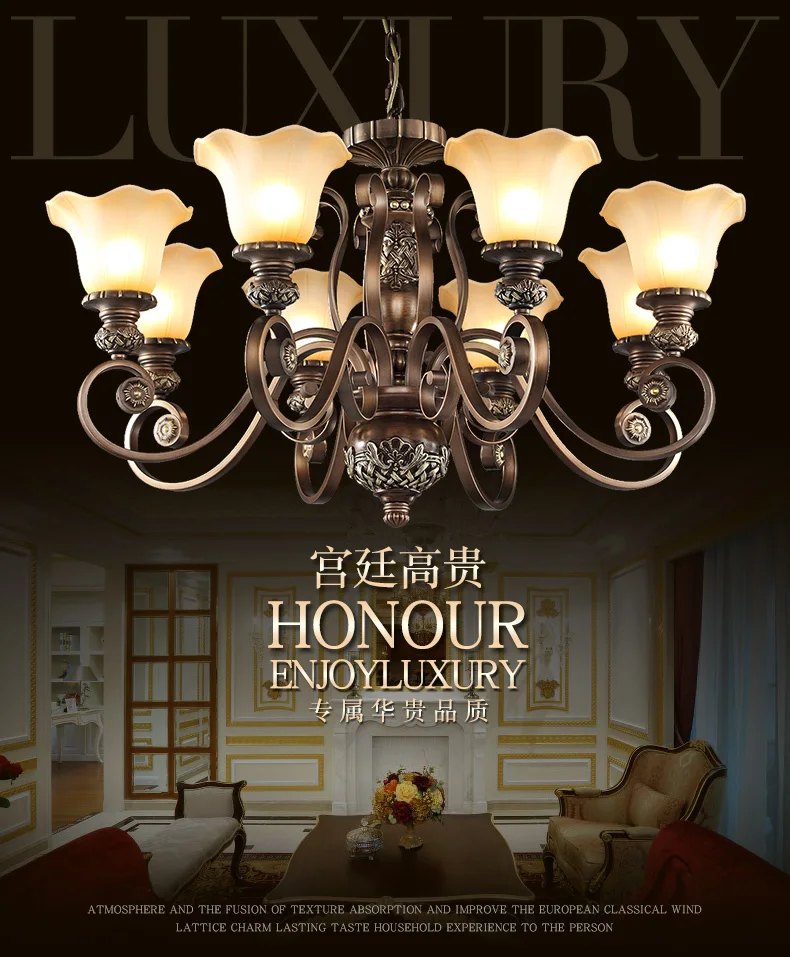

American classical resin carvings chandelier living room dining room bedroom European style antique low-key luxury Chandelier