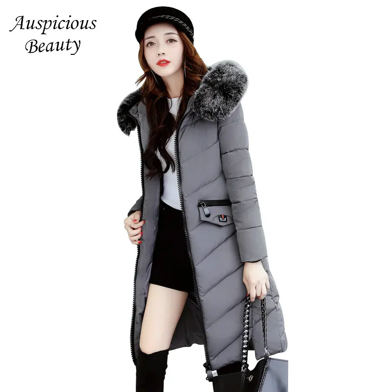 2017 зимнее пальто Для женщин большой меховой воротник с капюшоном хлопковые