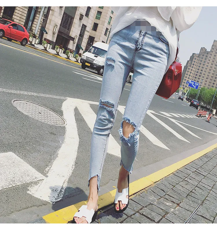 Джинсы для беременных штаны с дырками обтягивающие женские джинсовые Леггинсы