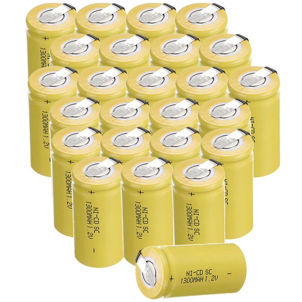 Самая низкая цена 25 шт аккумулятор SC 1 2 v батареи перезаряжаемые 1300 mAh nicd Батарея