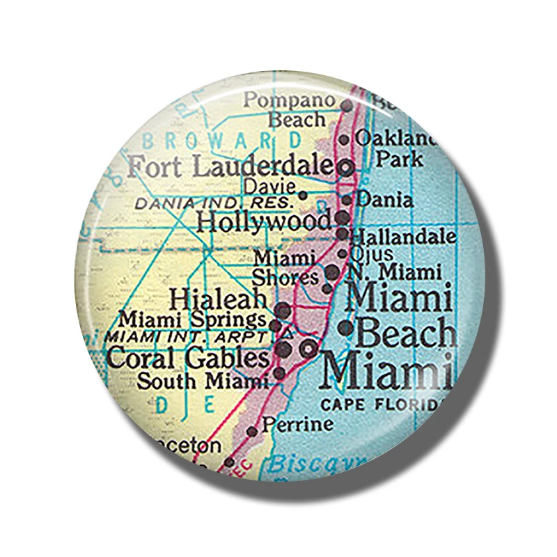 Карта Майями 30 мм магнит на холодильник Ft lauderale Coral Gables карта стекло кабошон, магнитные наклейки на холодильник держатель для заметок домашний декор - Цвет: PACK OF 1