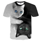 Черно-белая футболка с котами для мужчин и женщин, футболки с 3D-принтом Мяу, звезды, кошки, Мультяшные футболки в стиле хип-хоп, летние топы, футболки, модные 3d футболки