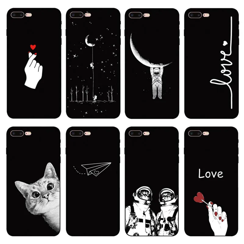 Love Heart Black Soft TPU Matte Case For iPhone 7 8 Plus XS Max XR Fundas Coque Cover 6 6s X 5S SE Bags |