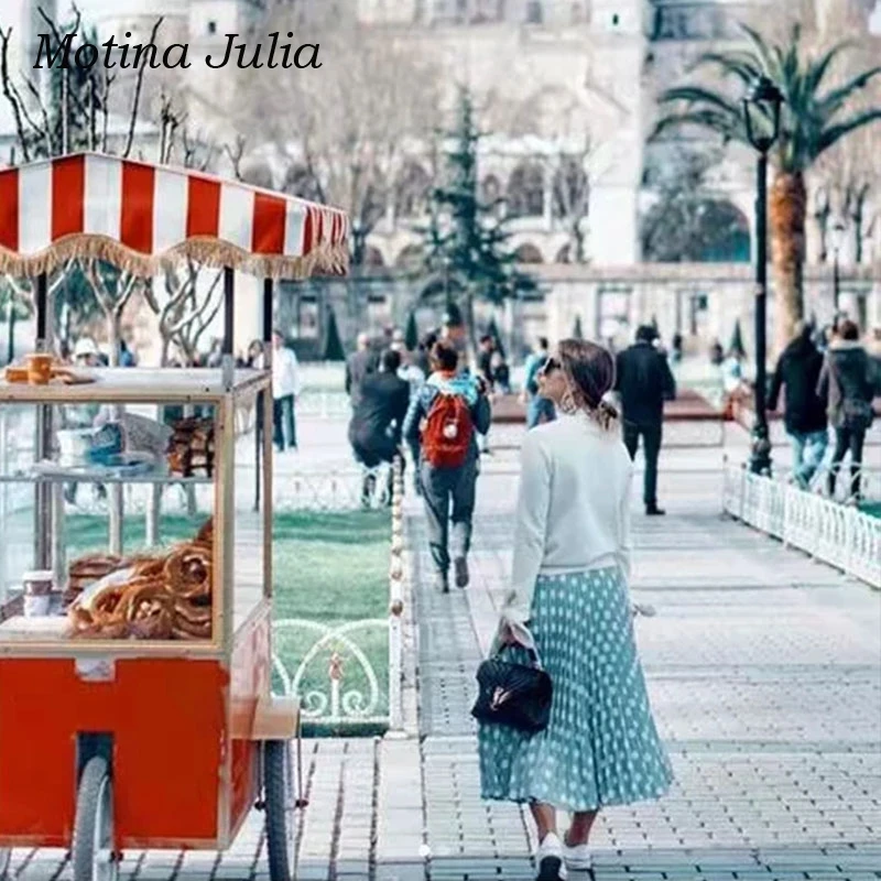 Motina Julia 2018 уличная шикарная юбка в горошек Женская Большой маятник