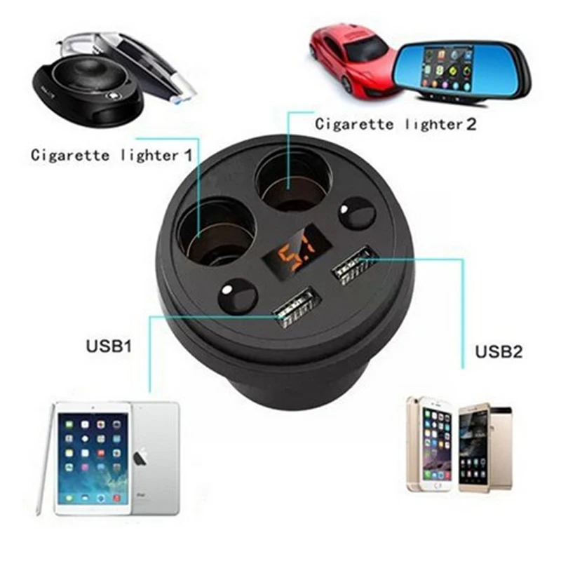 Cup Car Charger Multi-function Display Voltage 3.1A 2 USB charger DC12-24V Cigarette Lighter Splitter For GPS DVR Charge | Автомобили и
