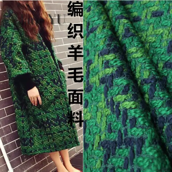JaneYU 2020 New Arrival Green Chequered Wool Fabric Knitted Woolen Blends For Autumn And Winter Garments DIY Colth | Дом и сад