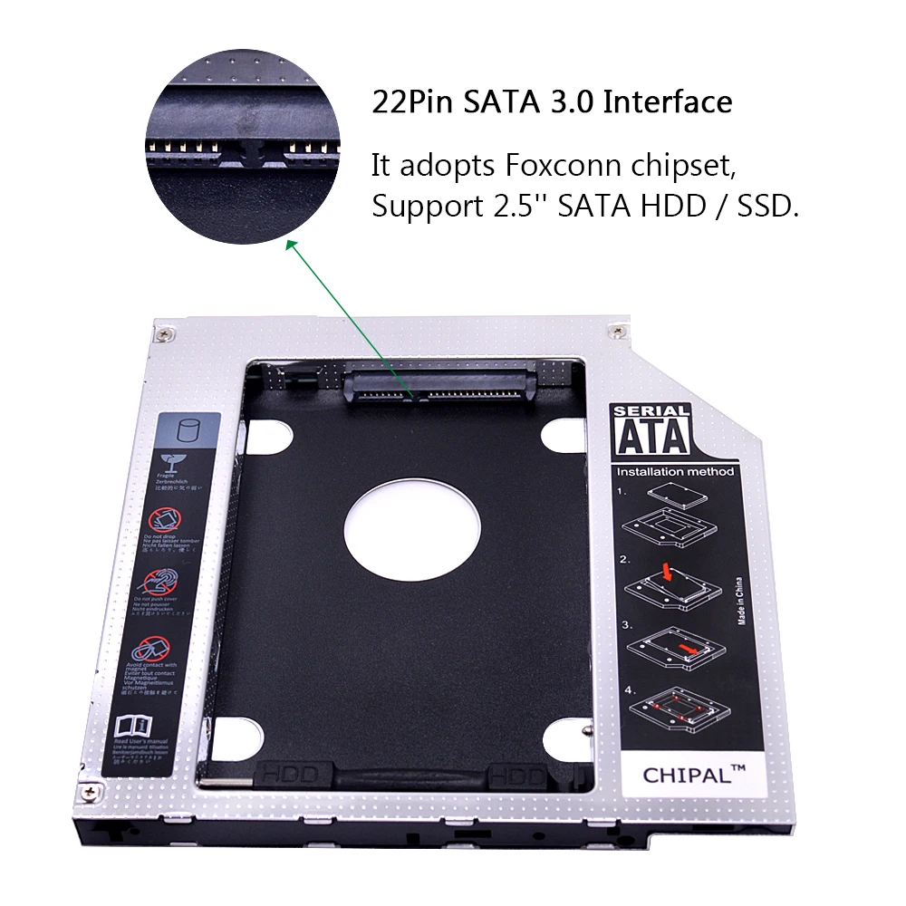 CHIPAL Универсальный SATA 3,0 2nd HDD Caddy 9,5 мм для 2," 2 ТБ SSD корпус жесткого диска с светодиодный для ноутбука ODD cd-rom DVD-ROM