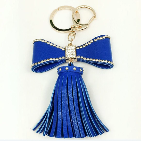 

Hot sale! Fashion Trendy Bowknot PU leather Tassel Keychain Key Chain Key ring Keyring For Women Car Bag Charms Accessories