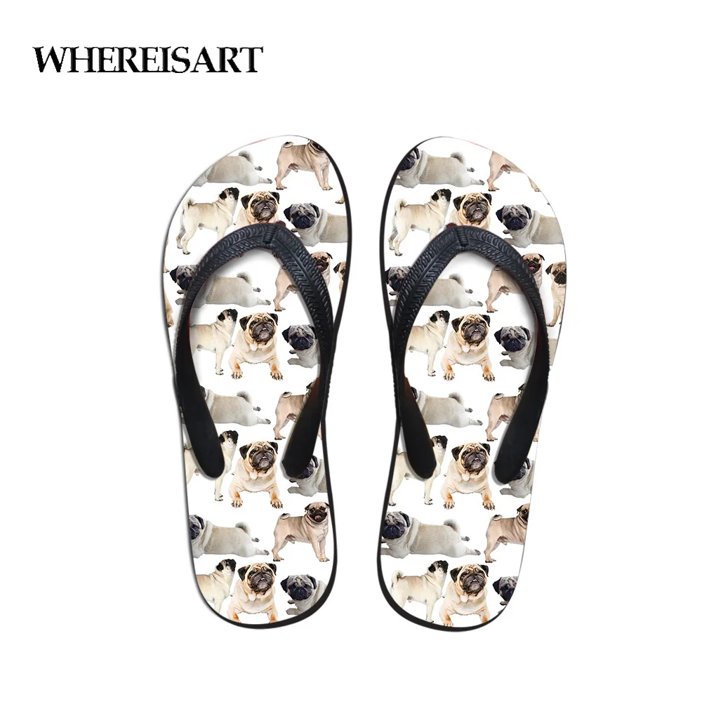 WHEREISART/домашние тапочки унисекс Тапочки с принтом мопса Женские домашние
