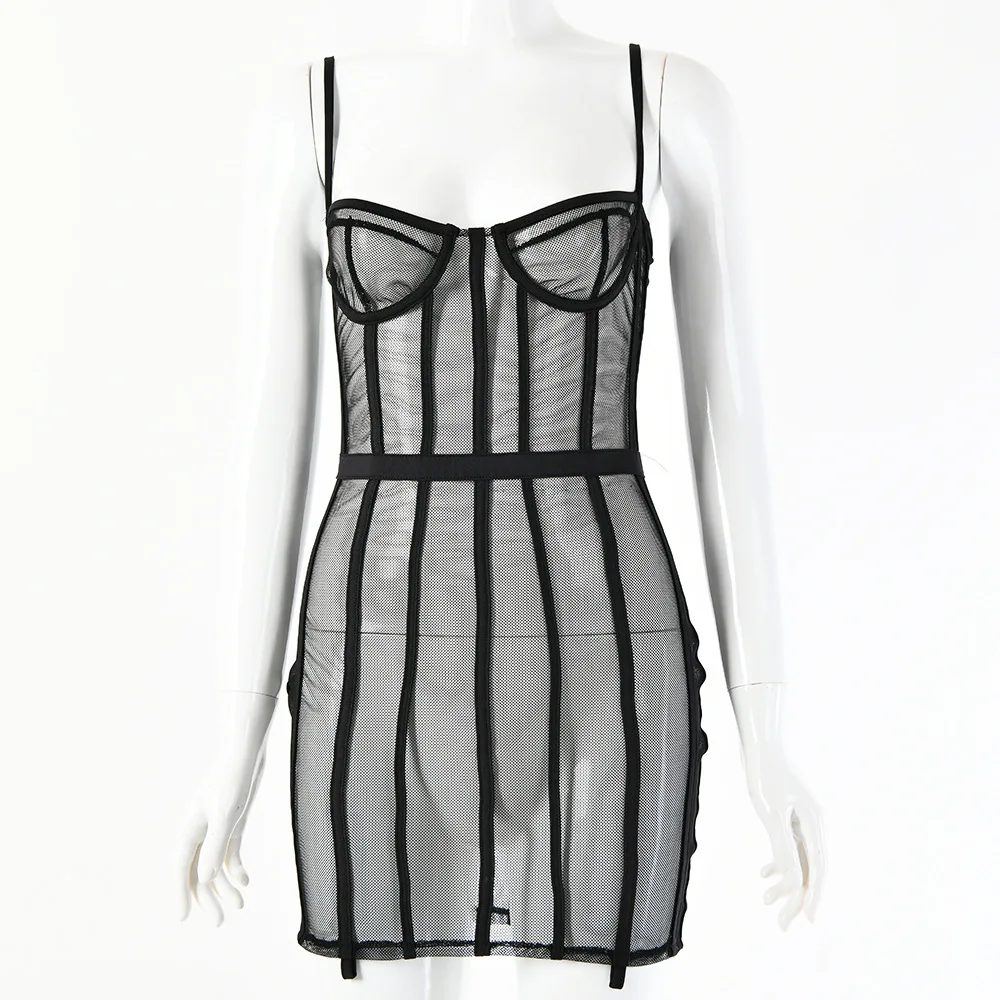 Новинка 2019 прозрачное Сетчатое платье сексуальное женское летнее облегающее