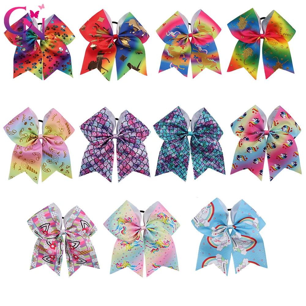 

CN 11pcs/lot 7" Cheer Bows With Rubber Band For Girls Kids Handmade Cheerleading Hair Bows Hair Accessories