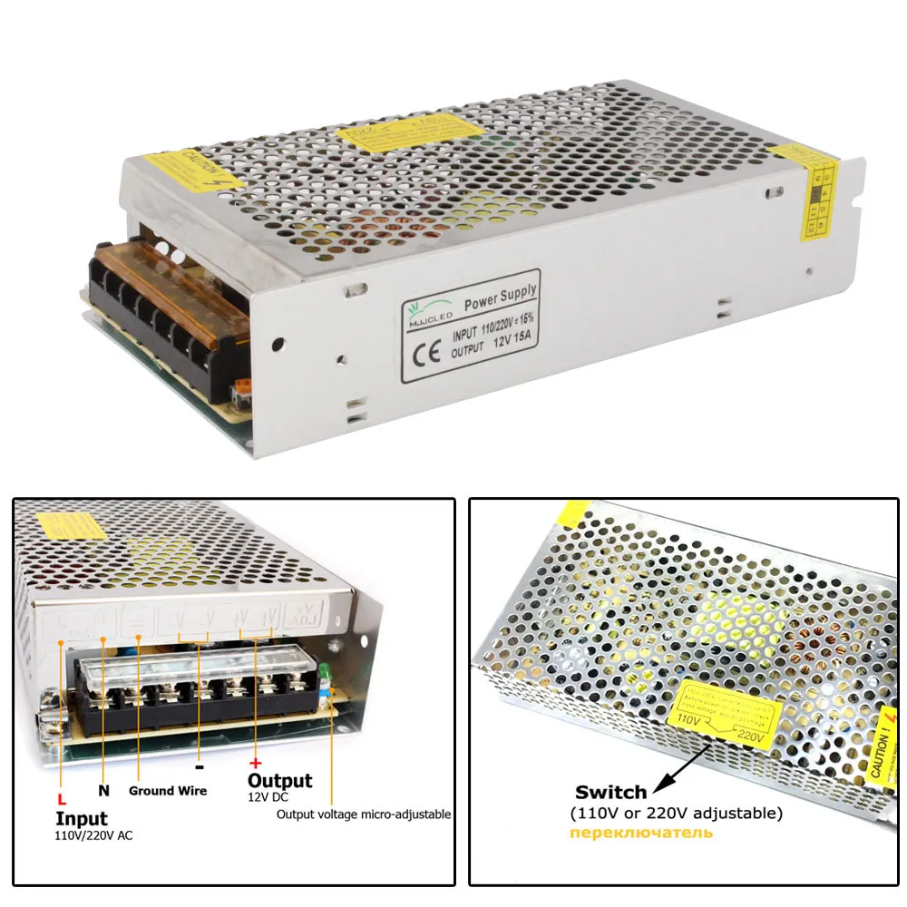 Адаптер 220 в 12 В 15A источник питания 12 вольт AC DC трансформатор 110 В 220 в 12 В 180 Вт адаптер питания 15A светодиодный светильник для светодиодной ленты