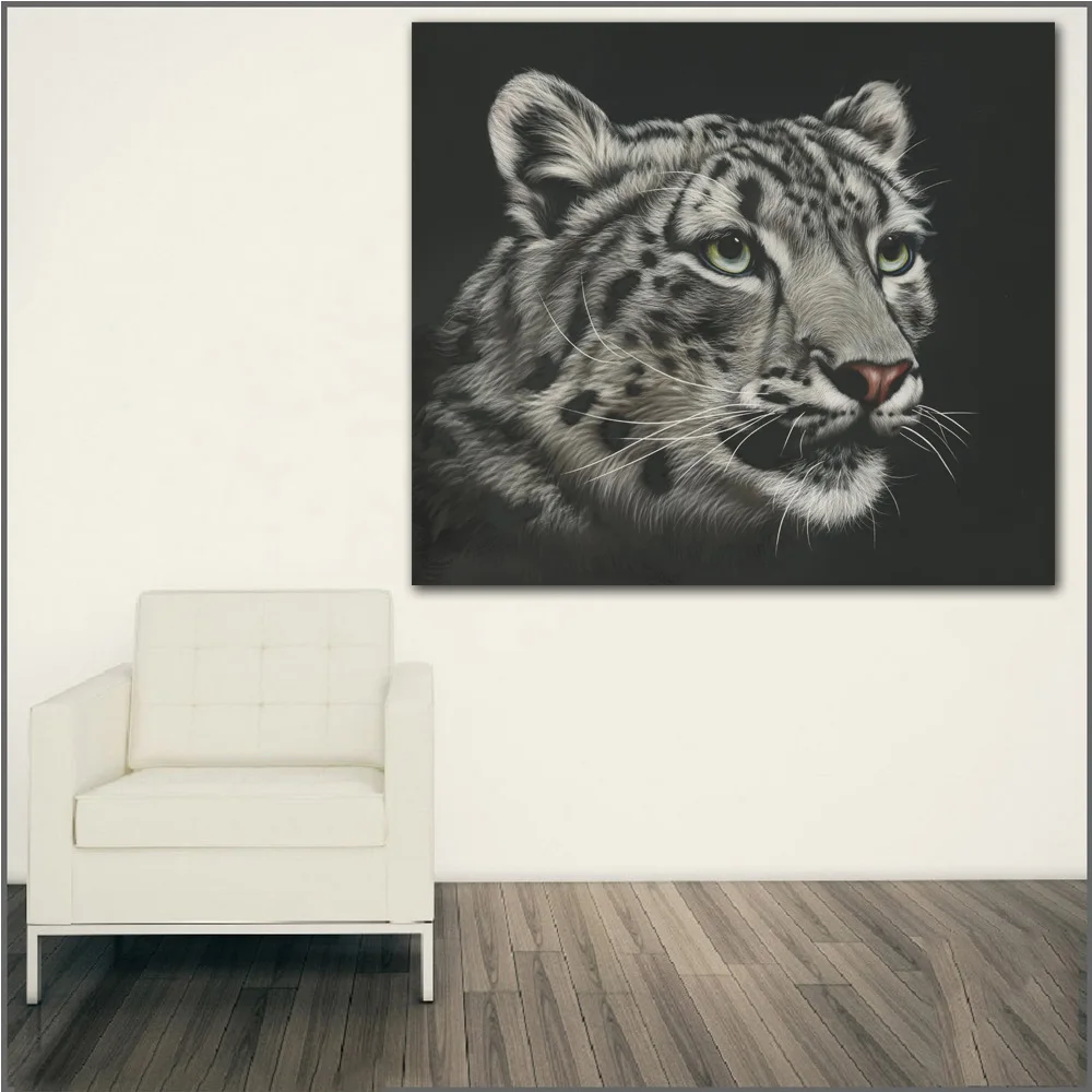 Большой размер Печать Картина маслом Большие кошки снежные леопарды голова
