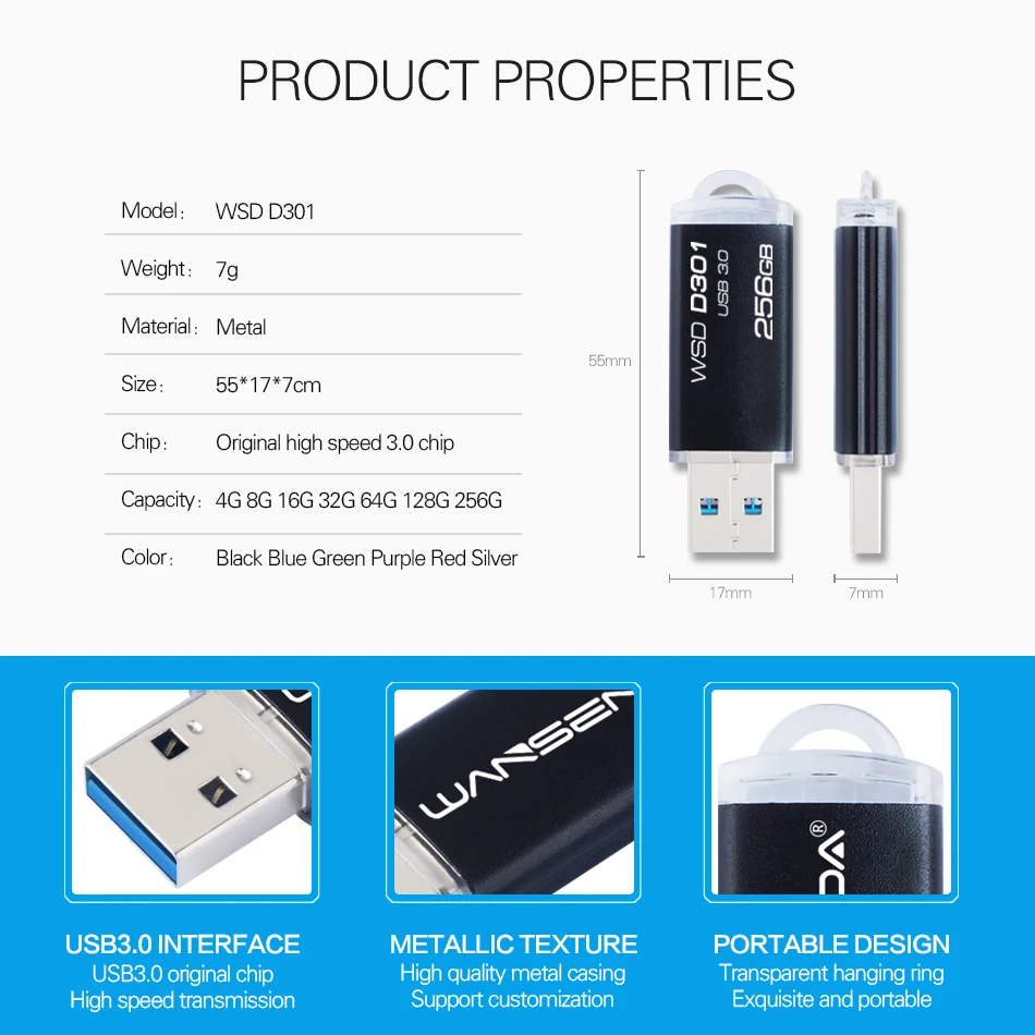 WANSENDA металлический Usb флеш накопитель 16 ГБ 32 64 3 0 Гб 128 ГБ|USB флэш-накопители| |