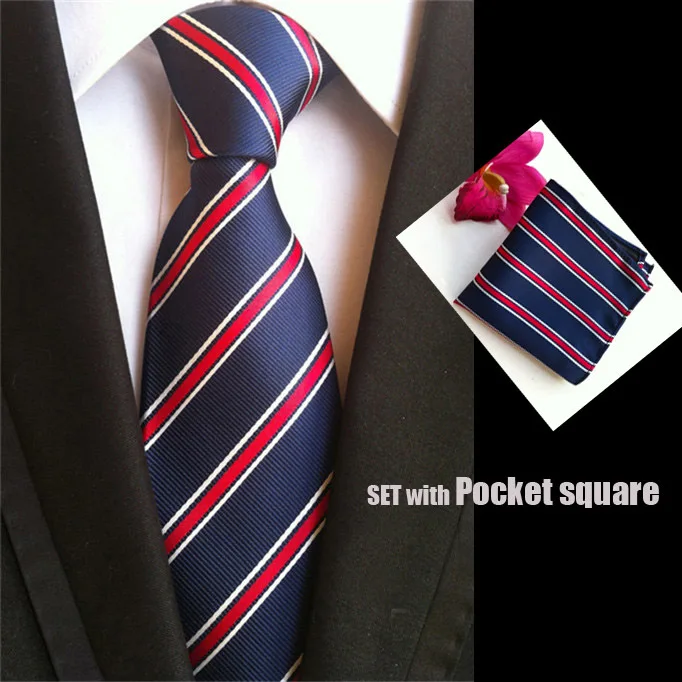 Роскошный тканый галстук 8 см Официальный темно синий с белыми и красными