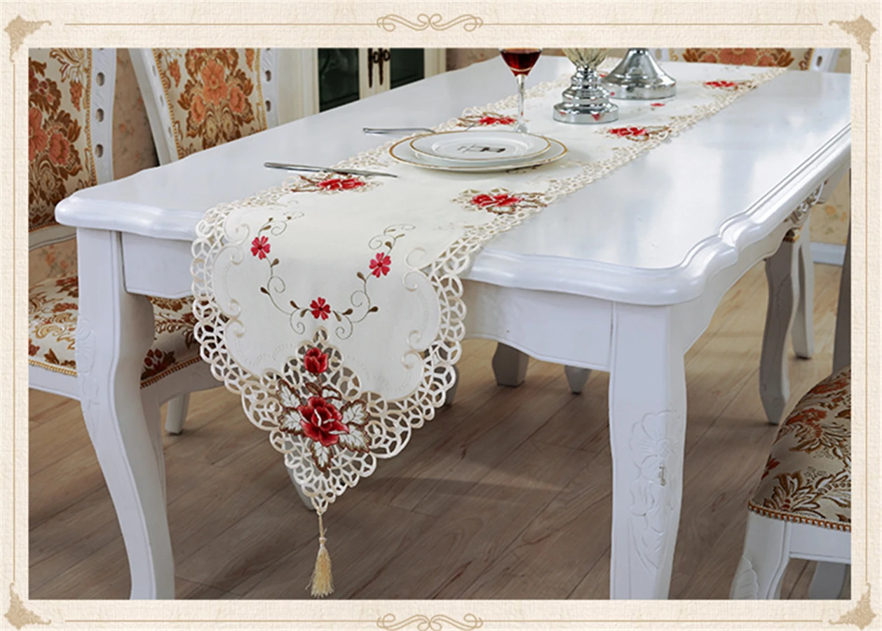European Classical Polyacrylonitrile Hollow Lace Embroidered Tablecloth &amp Table Runner Wedding Decor Elegant Cabinets Cover | Дом и сад