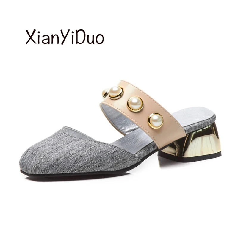 XianYiDuo/Летняя обувь женские шлепанцы на квадратном каблуке tacon medio большие размеры