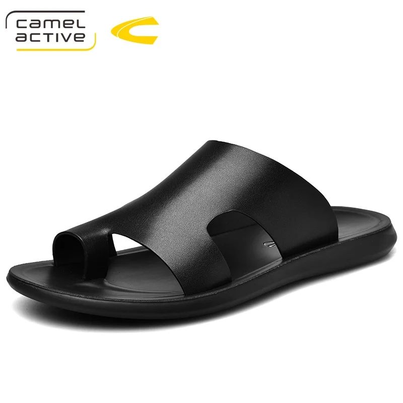 Camel Active Новая Мужская обувь плоской подошве банные шлепанцы летние сандалии для использования вне помещений; Повседневное; нескользящие Вьетнамки; пляжная обувь - Цвет: Черный