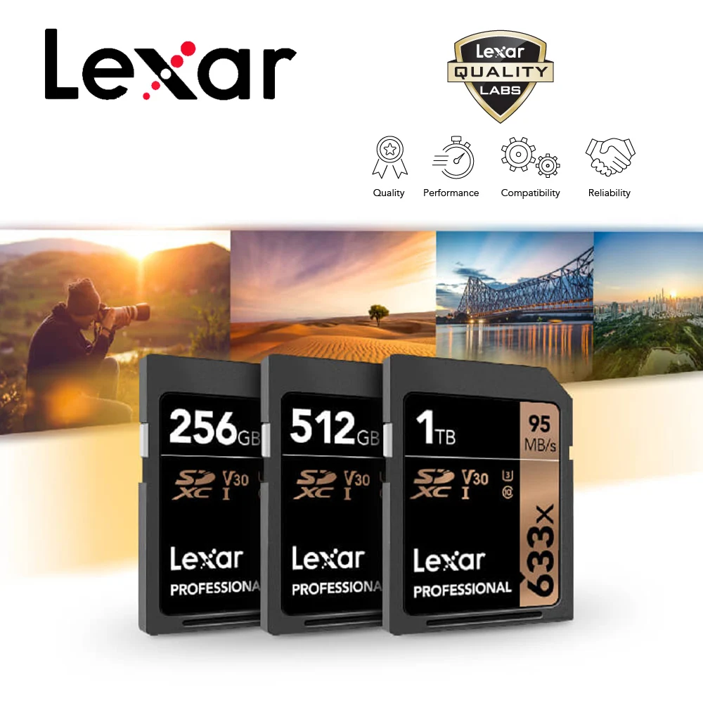 Карта памяти Lexar SD высокоскоростная видеокарта Max95MB/s 32 Гб 64 128 ГБ 256 512 1 ТБ C10 U1 U3 4K