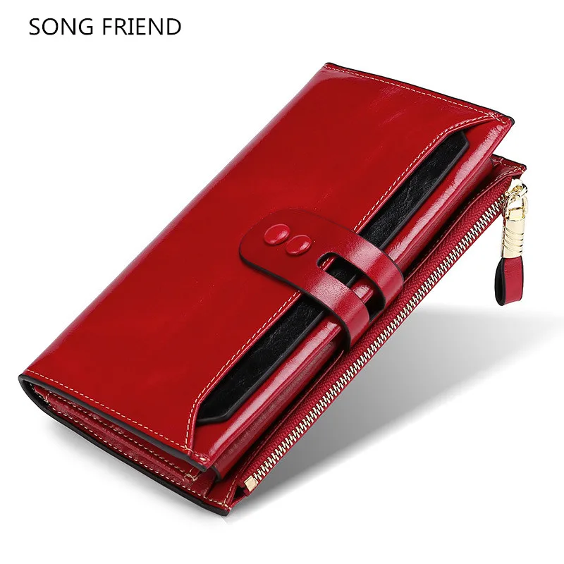 wine red SONG FRIEND2019RFID женский кожаный длинный стильный кошелек Европейская и американская ручная сумка большой емкости масло воск кожаный кошелек - Цвет: wine red