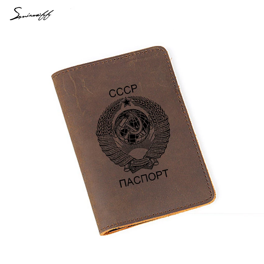 

CCCP Travel Accessories Card Holders USSR Soviet Union national emblem Passport Cover Cow Leather Russian Passport Holder