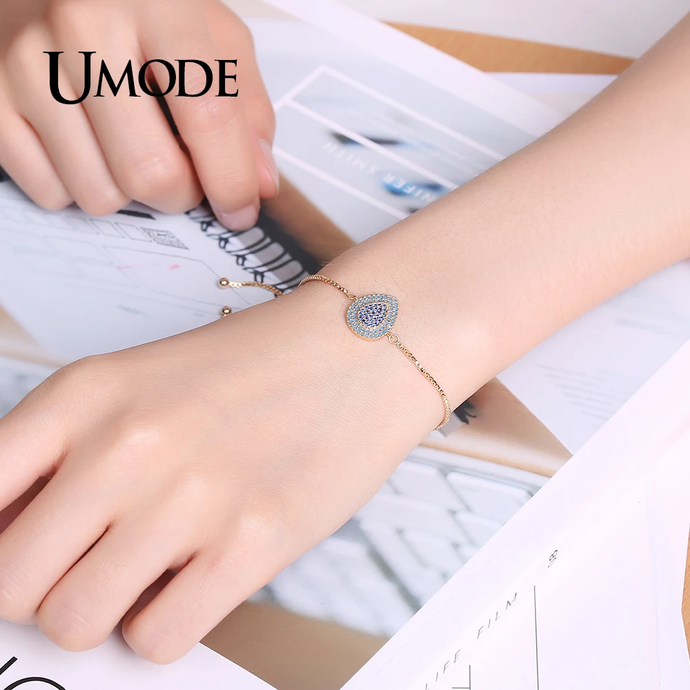 UMODE очаровательные капли воды синий кристалл милый браслет для женщин золотой