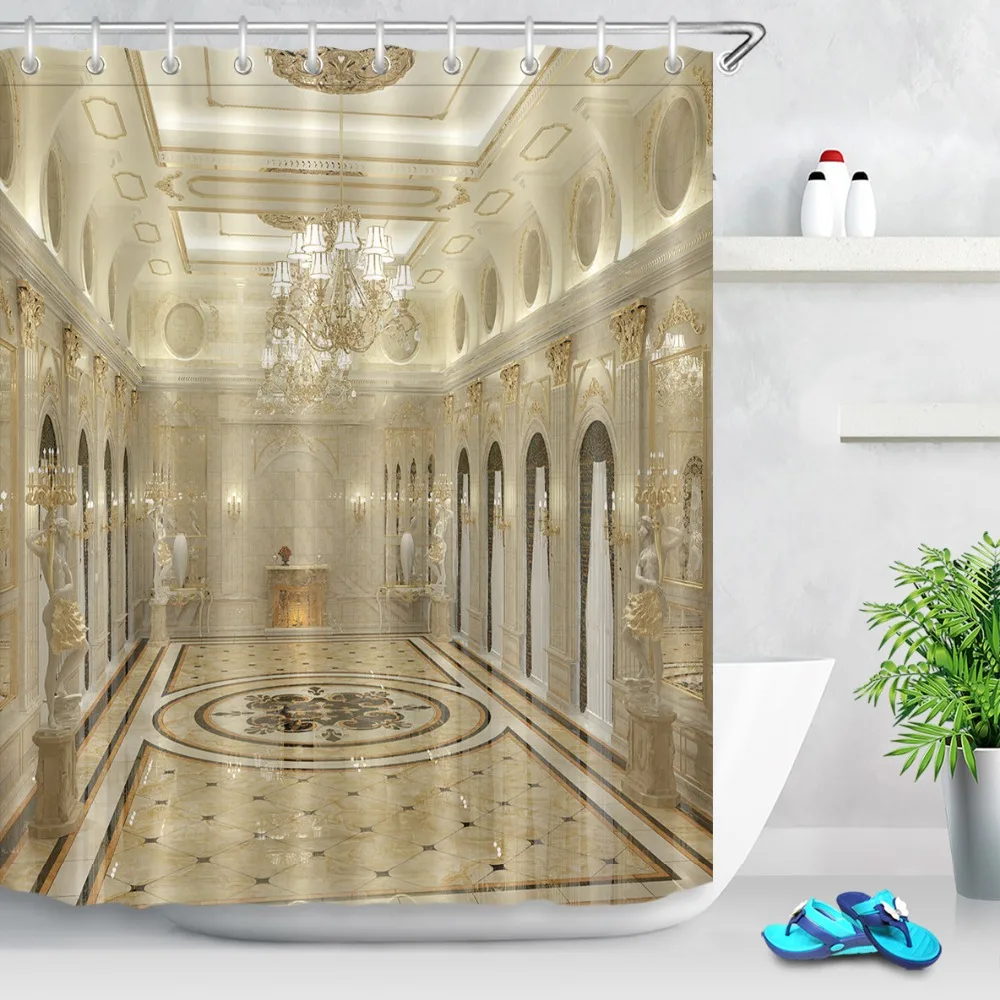 

LB 72'' Waterproof Luxury Decoration Crystal Palace Hall Shower Curtain Liner Bathroom Curtains Fabric for Bathtub Home Decor