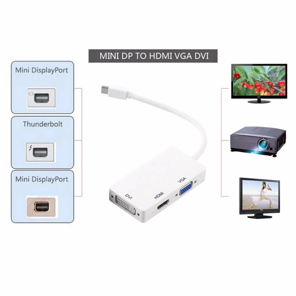 3 В 1 Thunderbolt Mini Display Port МИНИ Мужчина DP К HDMI DVI VGA Женский Адаптер Конвертер Кабель Для
