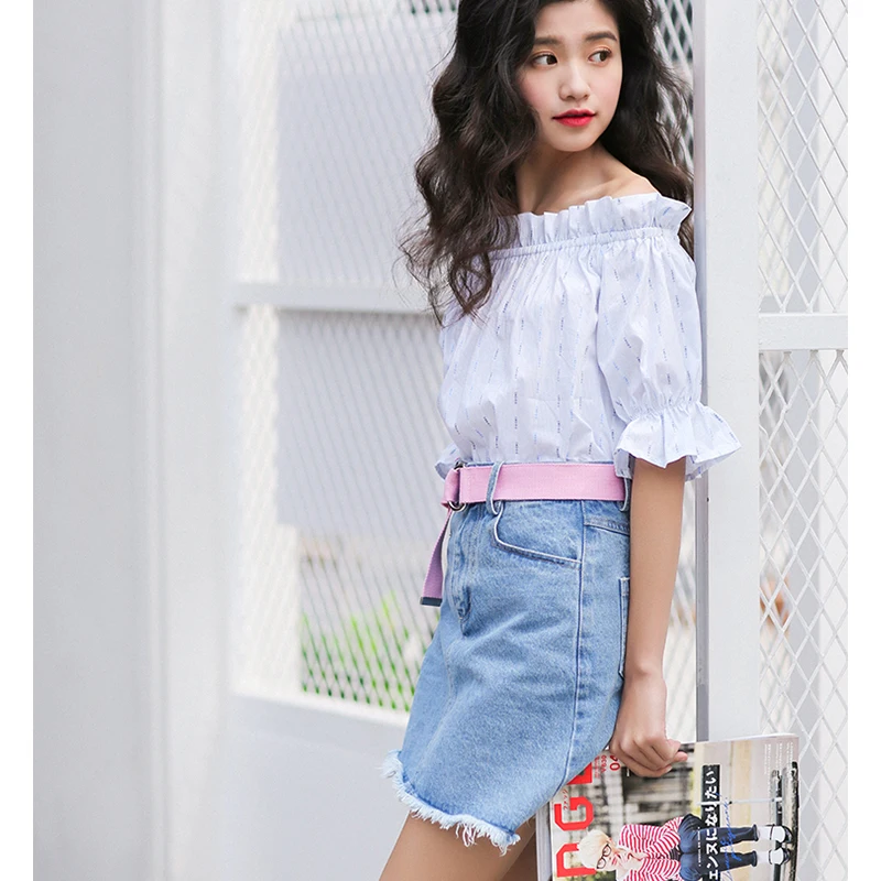 RUGOD 2018 New Arrival Fashionable Women Denim Skirt Spring Summer Hot Sell Letter Print Female Empire A line Lady faldas | Женская
