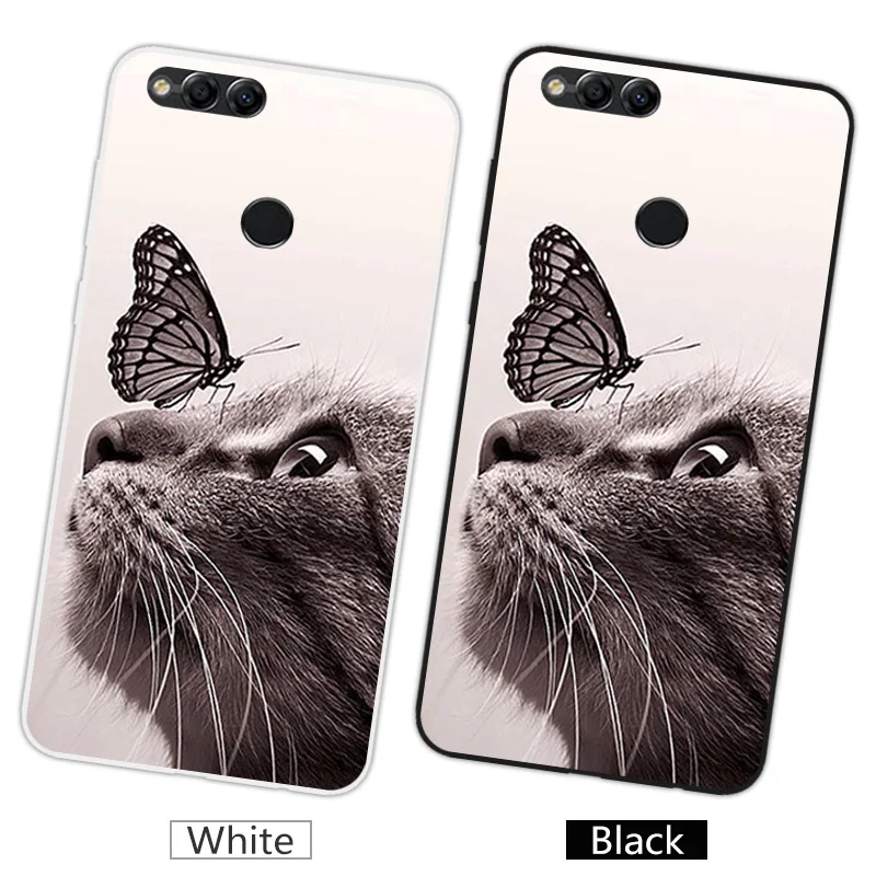 Силиконовый чехол для Huawei Honor 7X черный матовый 7 X телефона DIY Fundas 7x Funny Cat |