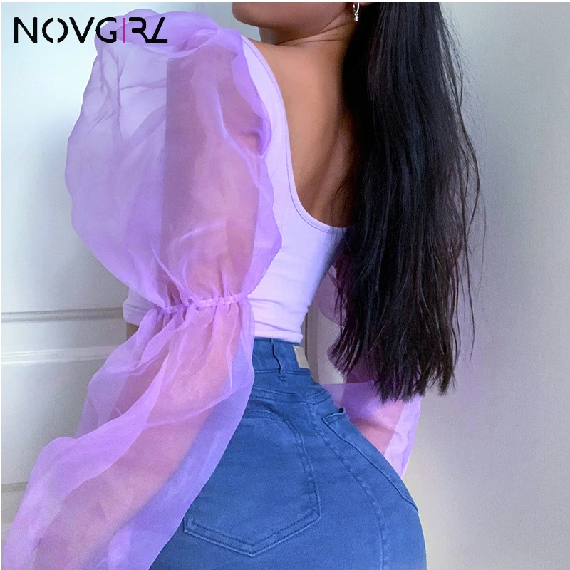 Сексуальная Сетчатая футболка Novgirl с длинным рукавом и открытым верхом модель 2019