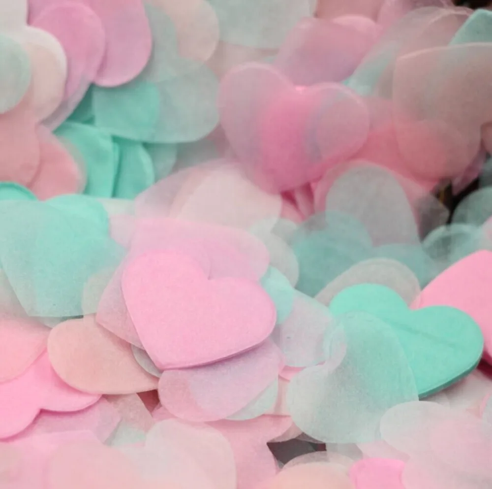 6500 шт Сердце Конфетти из папиросной бумаги Pinks ткань цвета мяты сердца Таблица
