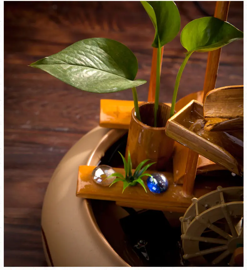 110/220V Цзиндэчжэнь Керамика фонтан воды Feng Shui колеса Бамбук водяного Винтаж аквариума дома Украшения Waterscape