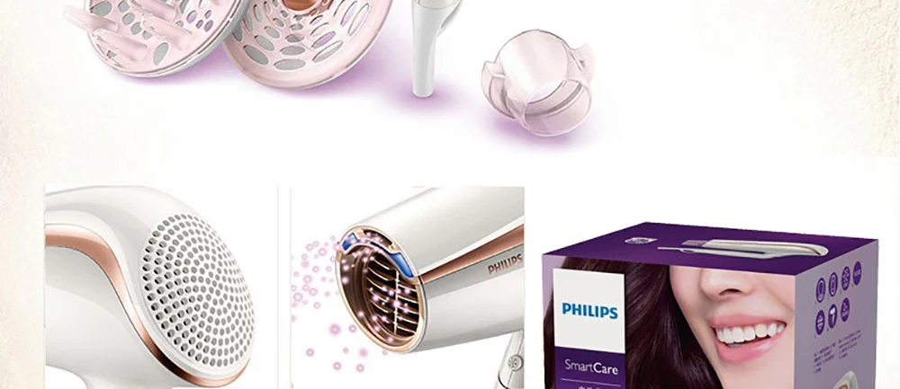 Philips Smart Care фен для волос BHC208 с ветровым теплом, анион, уход за волосами, фен для волос, 1600 Вт, отрицательный ион, складной, 220 В