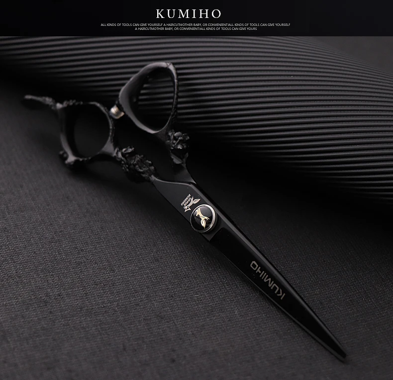 KUMIHO 6 дюймов черные ножницы для волос с ручкой дракона ножницы для волос и филировочные ножницы Япония 440C титановое покрытие