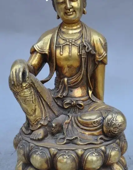 S5489 12&quotChinese buddhism fane bronze Waibo mother Kwan-Yin Bodhisattva Buddha Statue |