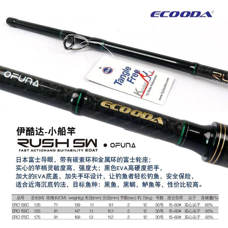 ECOODA удочка для лодок 1 35/1 75 м маленькая FUJI GUIDES и REEL Удочка с твердым углеродным
