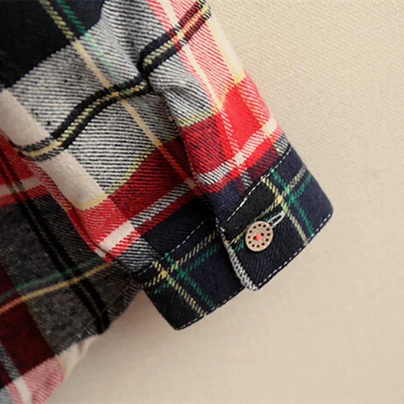 Женская клетчатая блузка с длинным рукавом Повседневная хлопковая отложным