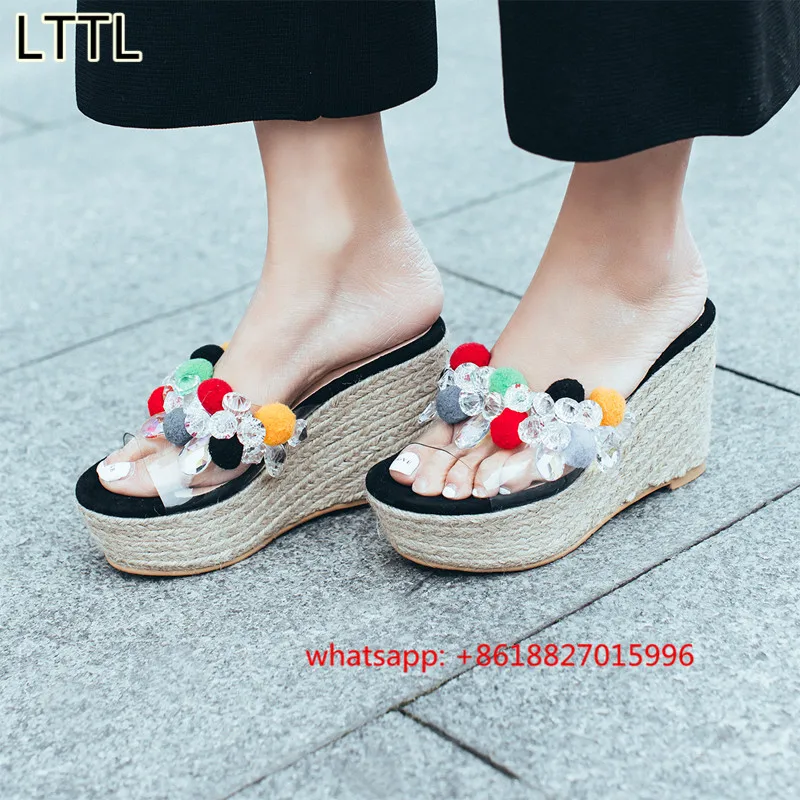 Дизайн моды Трава Нижние Клинья Высокой Пятки Платформы с Открытым Носком