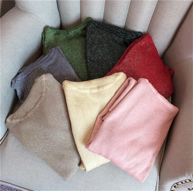 2018 Shiny Sequins Turtleneck Pullovers Women Long Sleeve Sweater Womens Knitted Sweaters Solid Autumn Winter Jumpers Female New | Женская