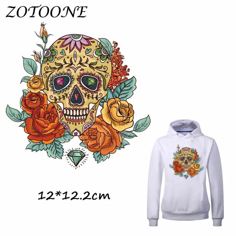 

ZOTOONE Flower Skull Heat Transfer Clothes Stickers Patches for T Shirt Jeans Iron-on Transfers DIY Decoration Applique Clothes