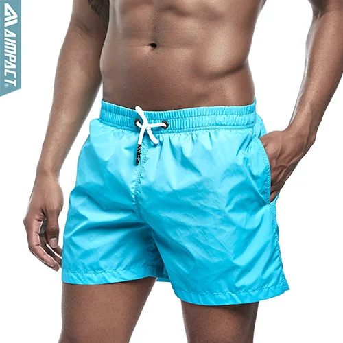 LightBlue Бренд AIMPACT, мужские быстросохнущие пляжные шорты, модные однотонные пляжные шорты, Повседневные Шорты Для активного плавания, мужские шорты для спортзала, бодибилдинга, E303 - Цвет: LightBlue