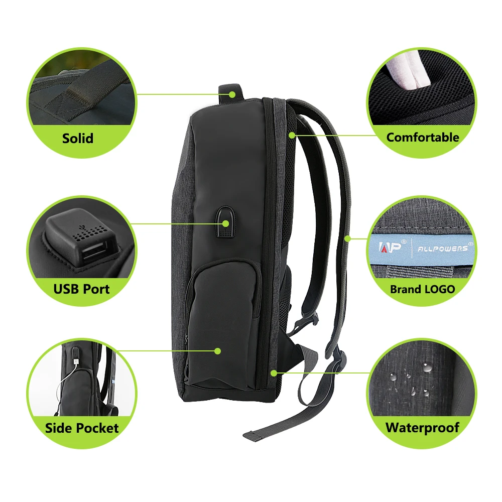 ALL power S Solar Bank 6000 мАч встроенный Солнечный рюкзак Водонепроницаемый Latop Зарядка