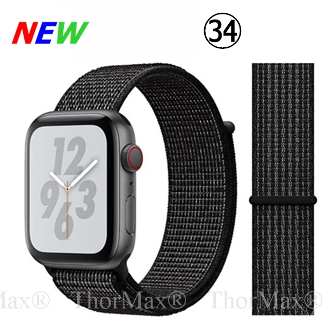34-Black Nik Нейлоновый спортивный сменный ремешок для Apple Watch 5/4 40 мм 44 мм Полосатый Мягкий дышащий ремешок для iwatch серии 5 4 3 38 мм 42 мм - Цвет ремешка: 34-Black Nik