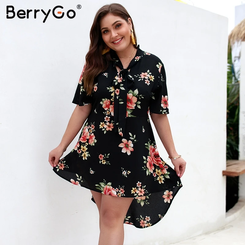 BerryGo женское платье с цветочным принтом шифоновое богемное летнее галстук