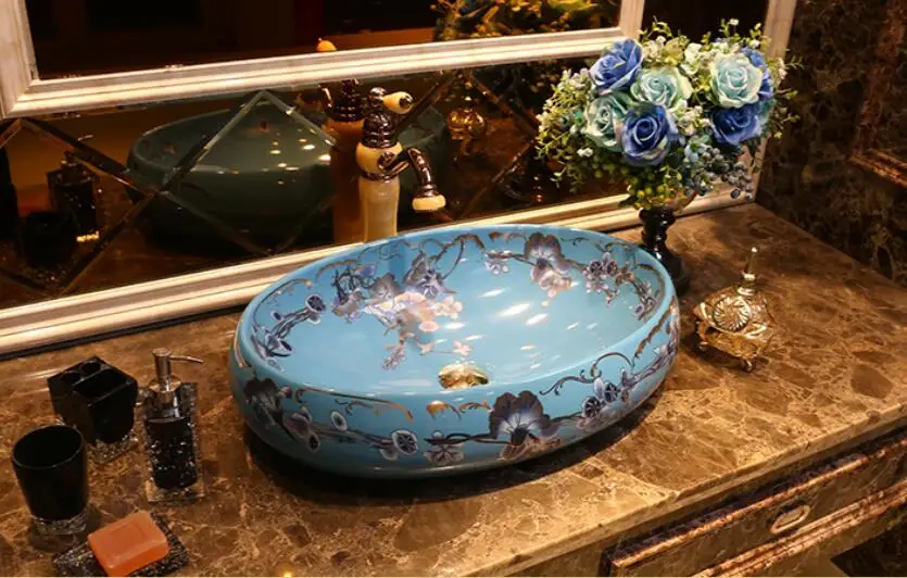 

Bathroom Porcelain Vanity North Europe Style Vessel Sink Ceramic Ancient Counter top Washbasin XR104-312