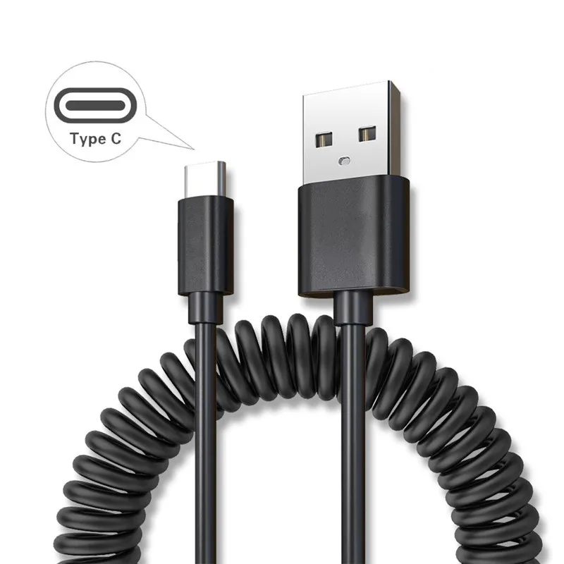 Весна Тип C USB Дата-кабель для быстрой зарядки для huawei Honor 20/20 Pro/V10/V20/Note 10/10/10 GT телефон Зарядное устройство металлический кабель android шнур - Цвет: Черный