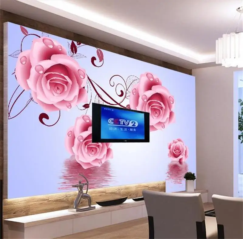 Пользовательские фото 3d обои для комнаты фрески Роза отражение воды нетканый