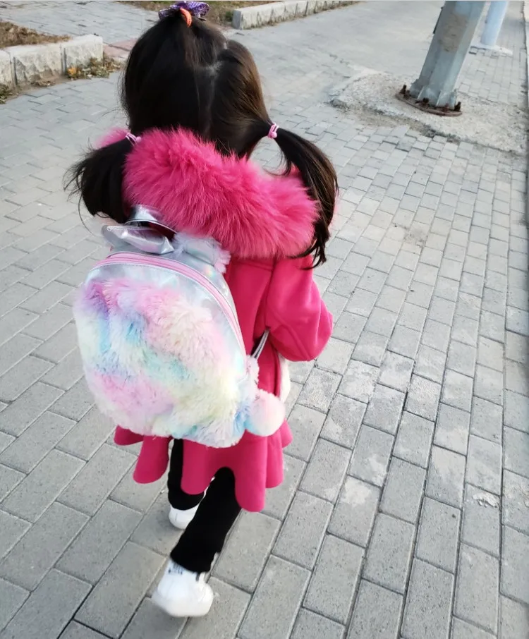 ZYJ для девочек из искусственного меха Kawaii Рюкзаки с единорогом плюшевые кожаные школьные детские милые повседневные Рюкзаки Рюкзак Mochila