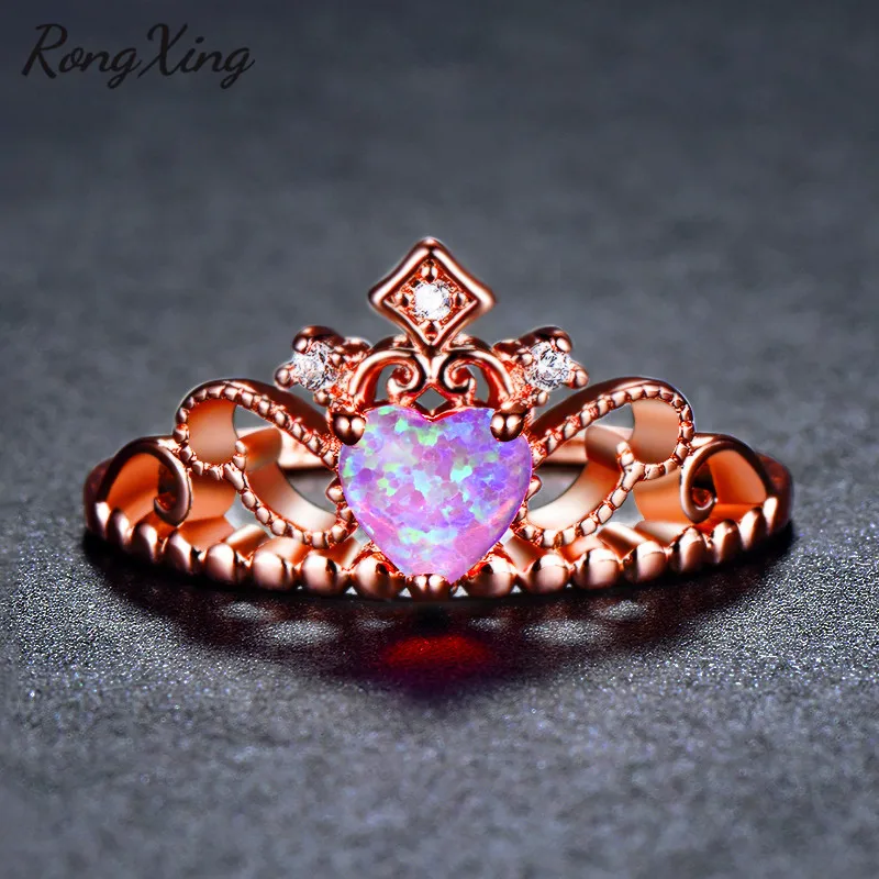 RongXing милые фиолетовые огненные опаловые кольца с изображениями сердца короны